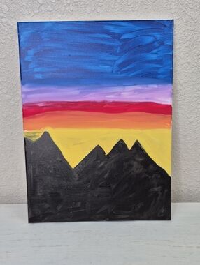 Original Kid Art Acrylic 12x16 Canvas Wall Art " Desert Mountains"